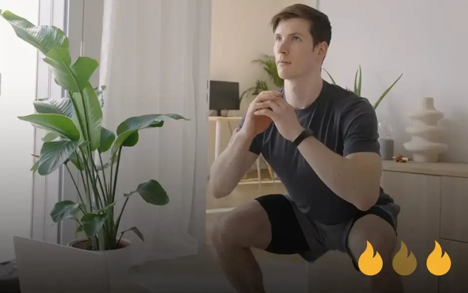 Mann in der Kniebeuge unten recht 2 von 3 Falmmenicons